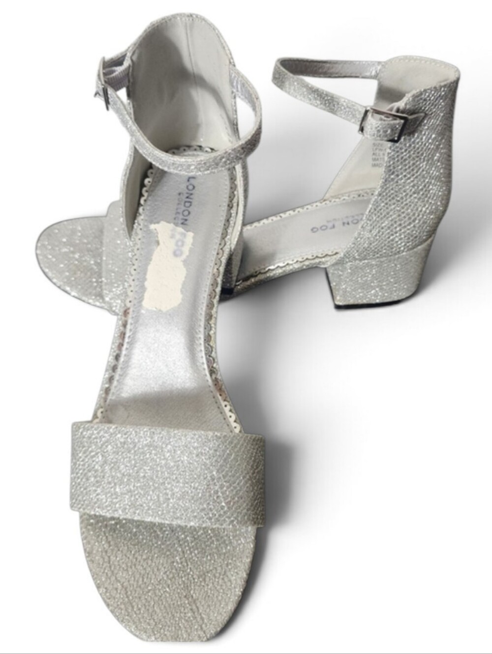 London Fog Silver Metallic Ankle Strap Heeled Sandals Size 8 5